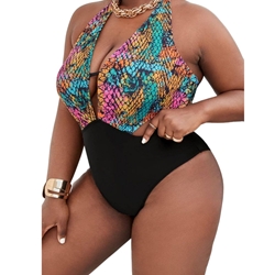 Colorful Snakeskin Print Swimsuit 