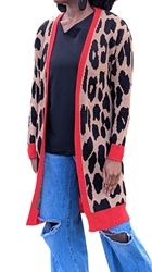 Leopard Leading Lady Leopard Print Sweater Red, Carmel and Black 