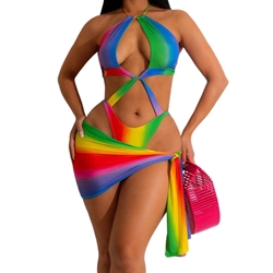Rainbow Print One -Piece Swimsuit with Wrap 